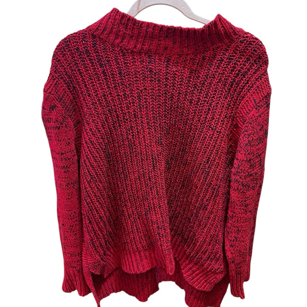 Jones New York Signature Red Chunky Knit Mock Neck High Low Sweater - Picture 3 of 11